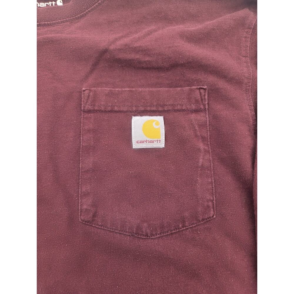 Carhartt Henley T Shirt Adult M Loose Fit Pocket Maroon Mens Work Long Sleeve - Picture 2 of 8